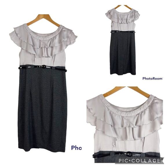 AB Studio Grey Charcoal Belted Zipper Sleeveless Dress‎ Sz 6 - Picture 1 of 9